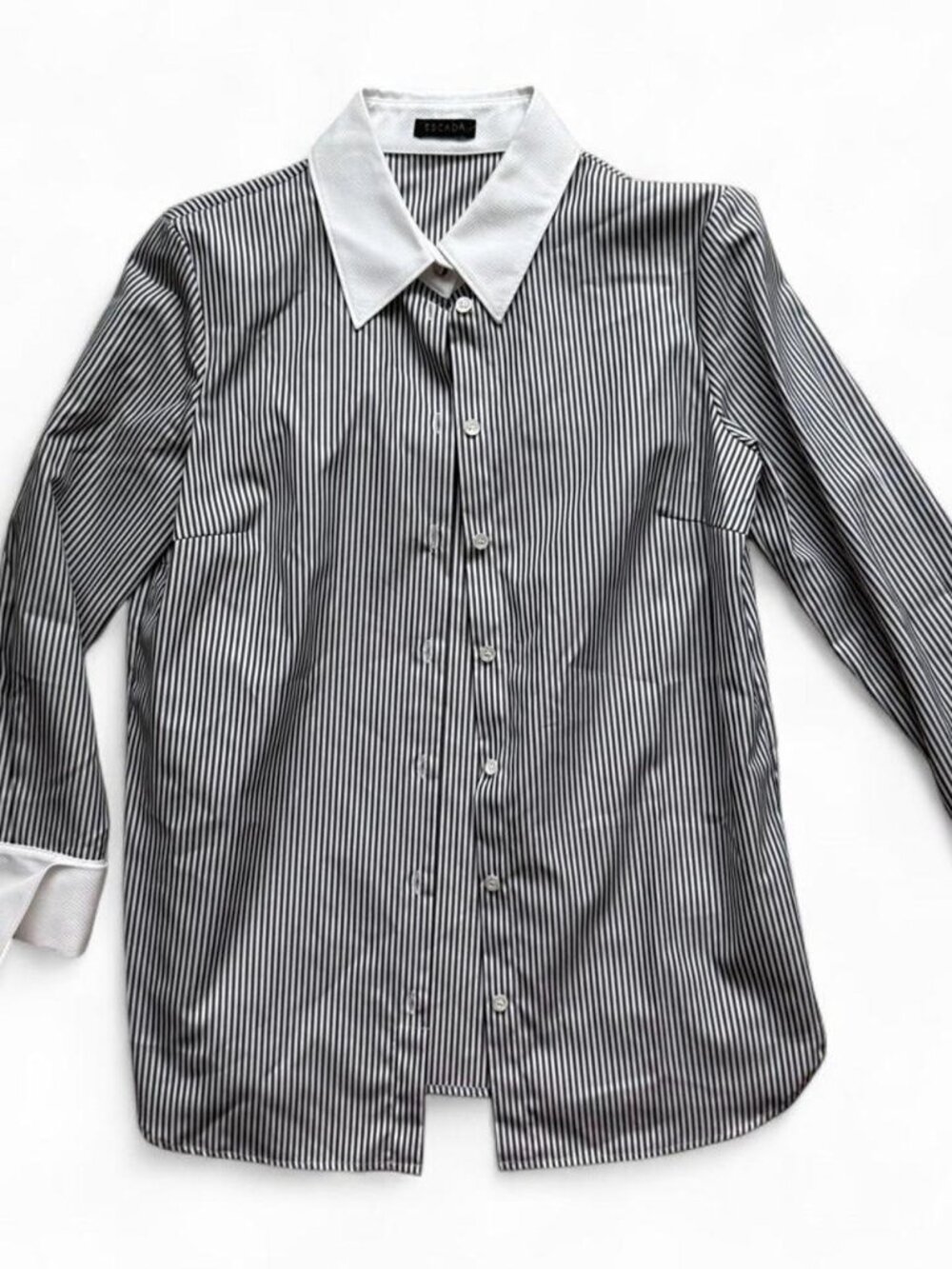 ESCADA Nichala Pinstripe Contrast Collar Shirt 100% Cotton Size 38 Medium